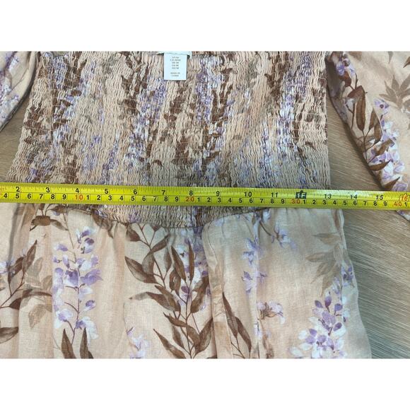 HOUSE OF HARLOW 1969 Linen Blend Midi Dress Size Medium Smocked Midi Peasant - Picture 4 of 7